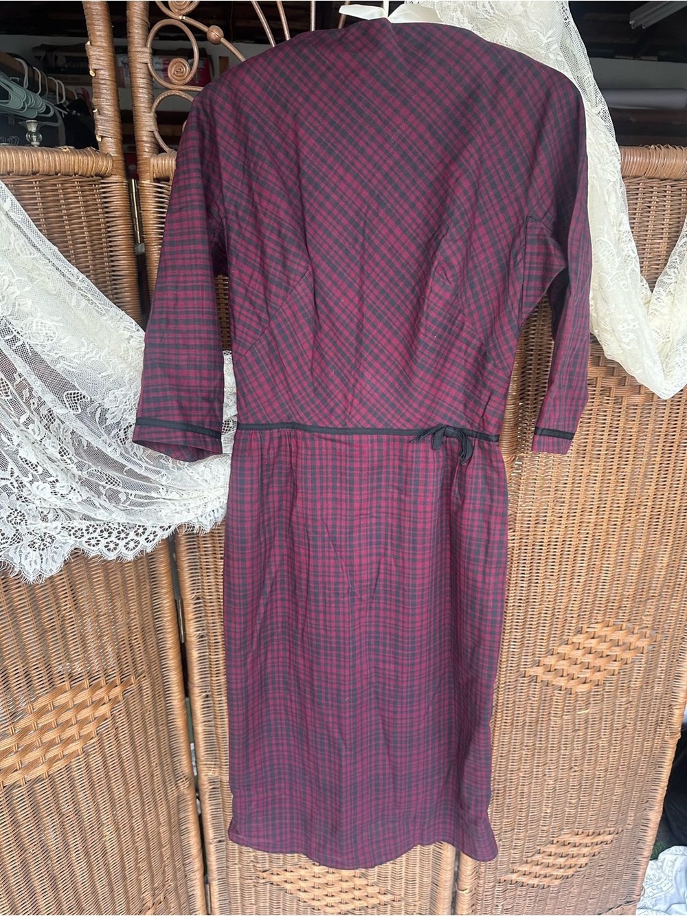 Pixi Burgundy and Black Plaid Long Sleeve Dress